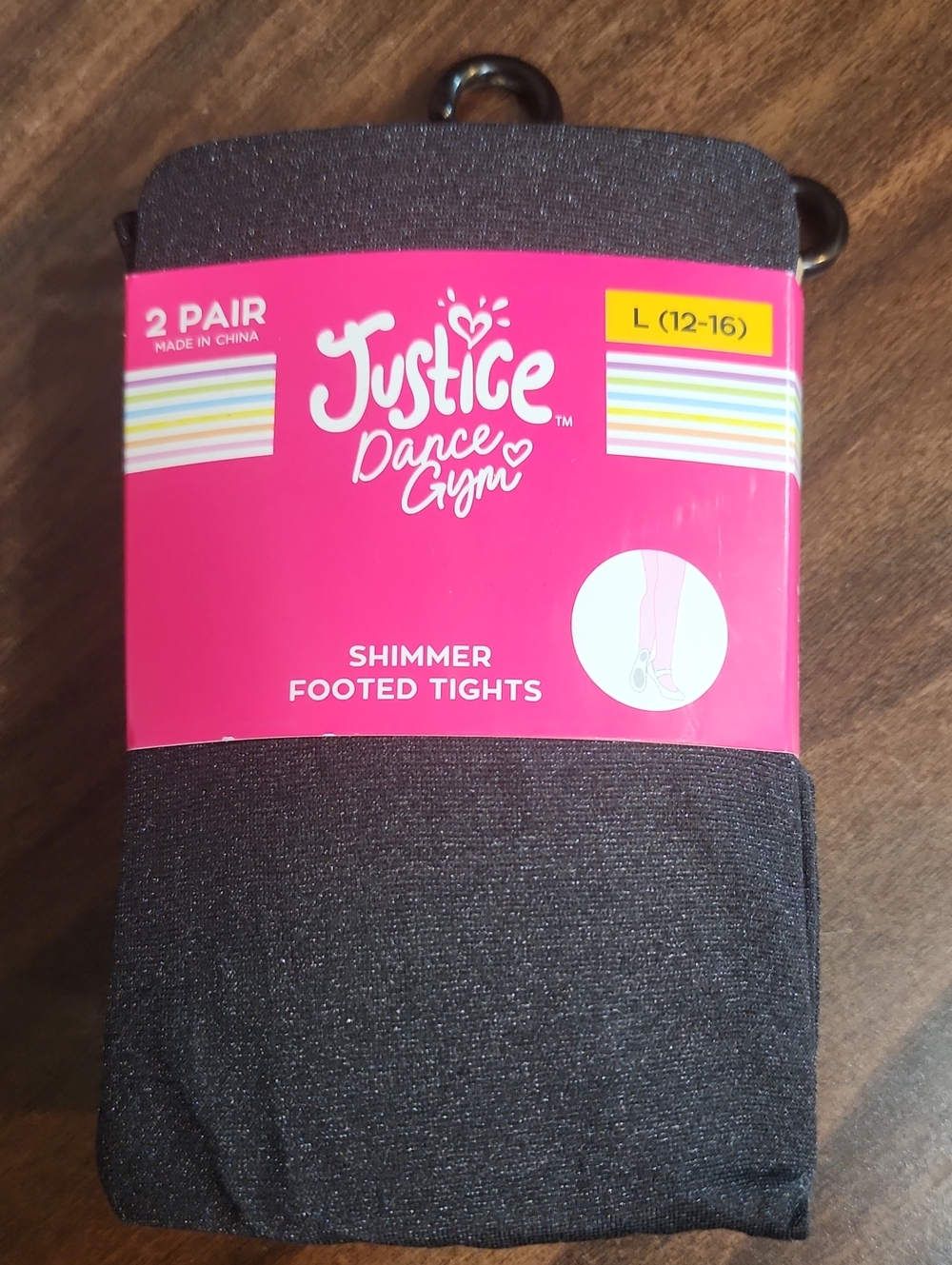 Justice Shimmer Footed Tights - 2 Pair : 1 Black, 1 Nude NIP 12-16 Large